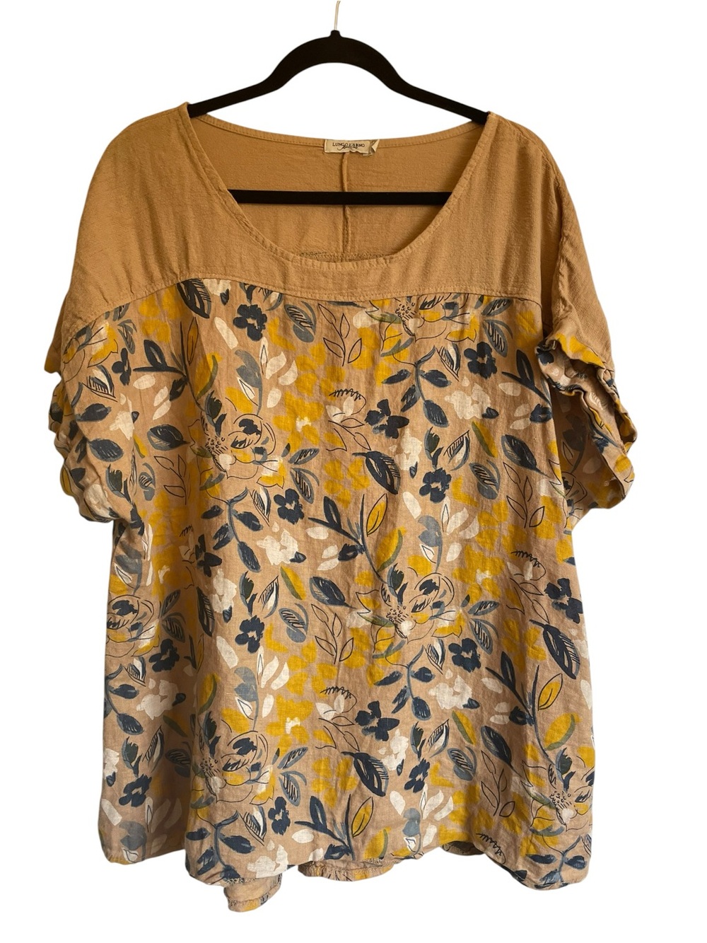 Lungo L’Arno 100% Linen Top
Floral Popover - Mustard Floral made an Italy